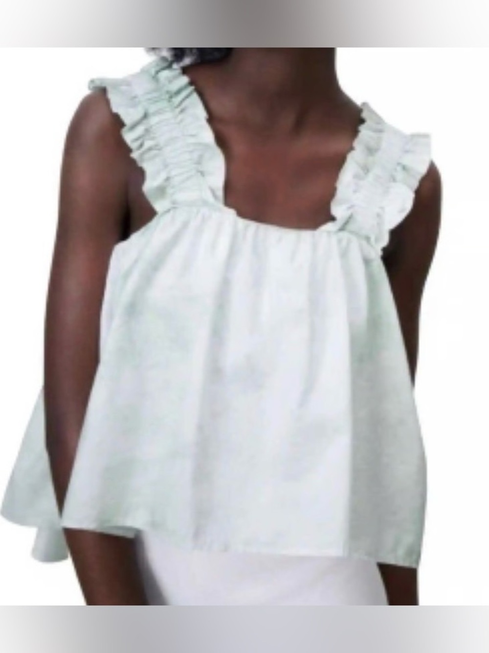 Zara Top Marble Tie Dye Babydoll Light Sage Green White Ruffle Strap Crop Top M